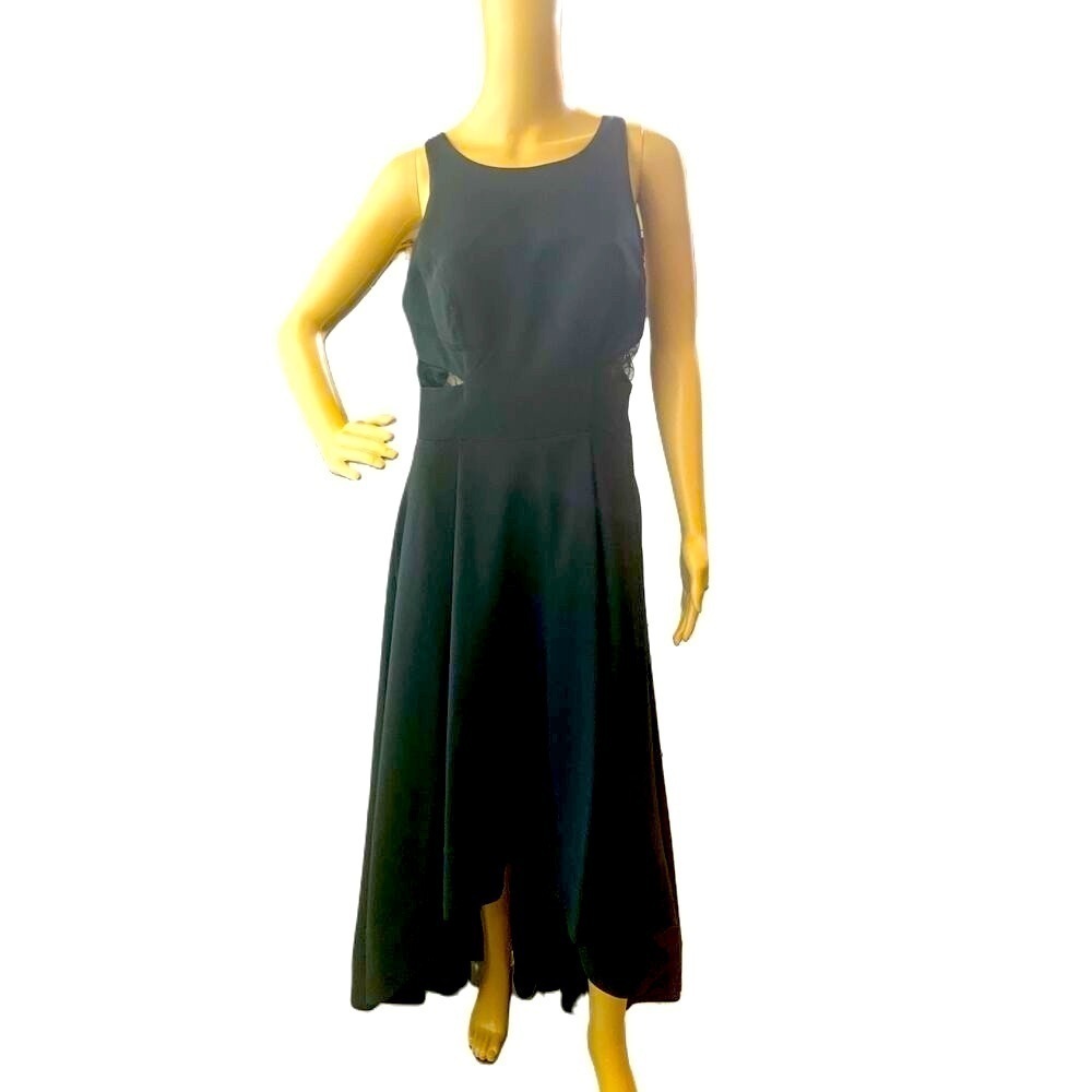 Aidan Mattox Black Round Neckline Peekaboo Sides‎ Asymmetric High Low Dress 10